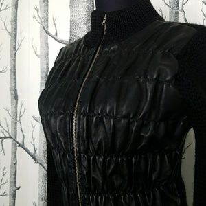 Amazing Faux Leather Sweater Bomber Jacket NWOT